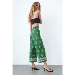 Zara Embroidered Linen Blend Pants
